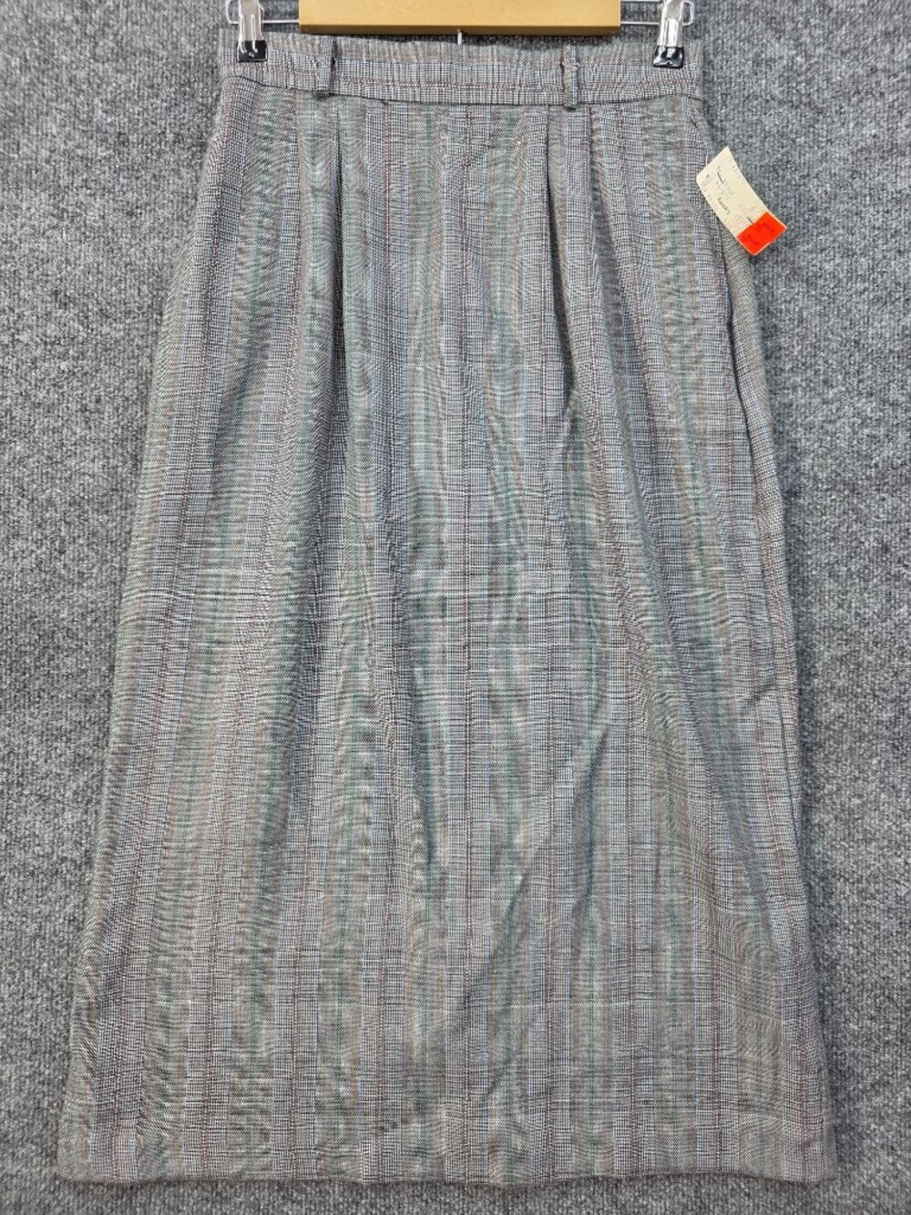 Vintage 90s Lord Isaacs Plaid Midi Skirt 10 Gray USA Rayon Twee Office Preppy